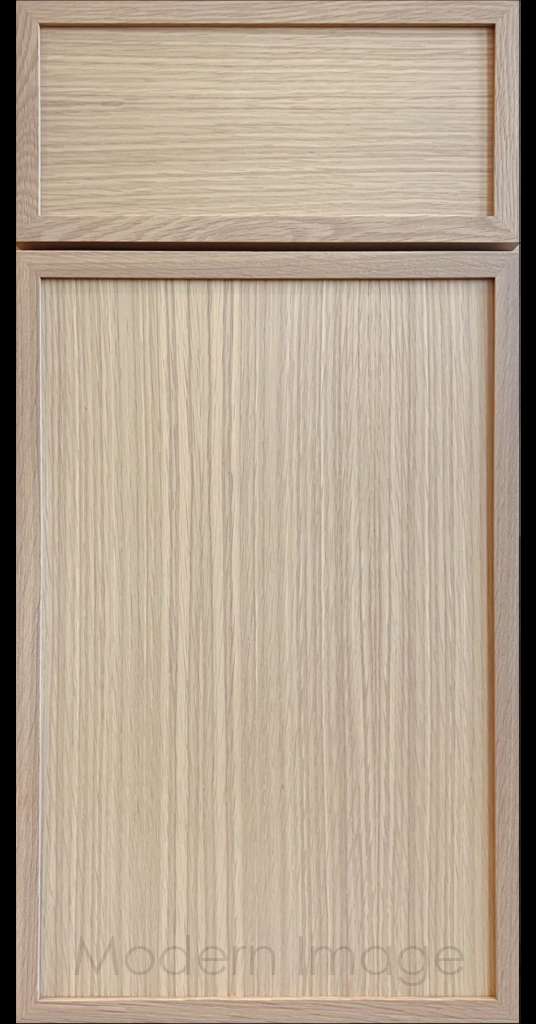 Close-up of a Blondie Stain Arcadia shaker-style cabinet door, featuring slim stile & rail surrounding a flat center panel